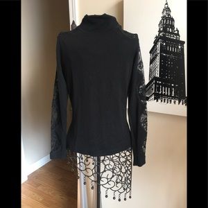Dolce Cabo Black Knit Sweater With Lace Size Sm.